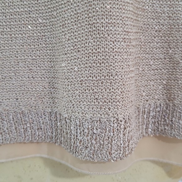 Sioni Women's Beige Metallic Sequin Long Sleeve Open Knit Sweater Size Small - Picture 7 of 9